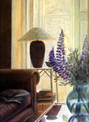 interior with lamp light and lupins